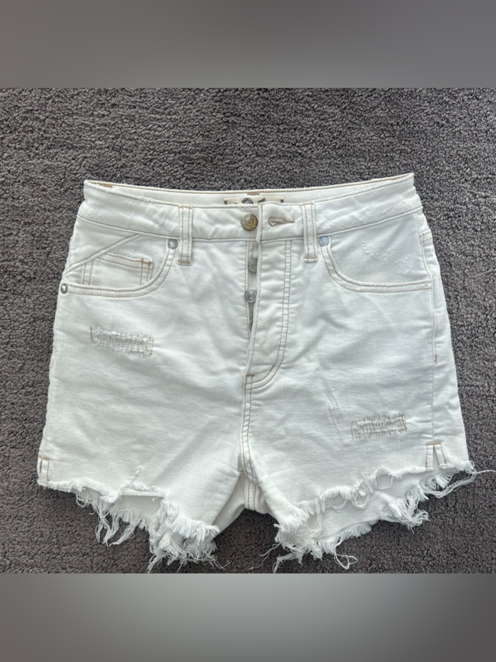 We The Free Free People CRVY White Frayed High-Rise Button-Fly Denim Shorts